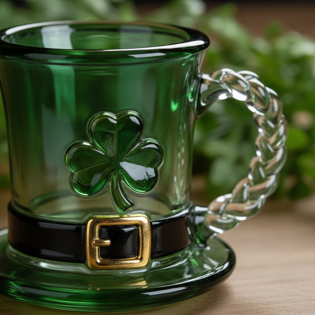 Lucky Shamrock Leprechaun Hat Glass Mug - 11oz Emerald Green Coffee Cup💋