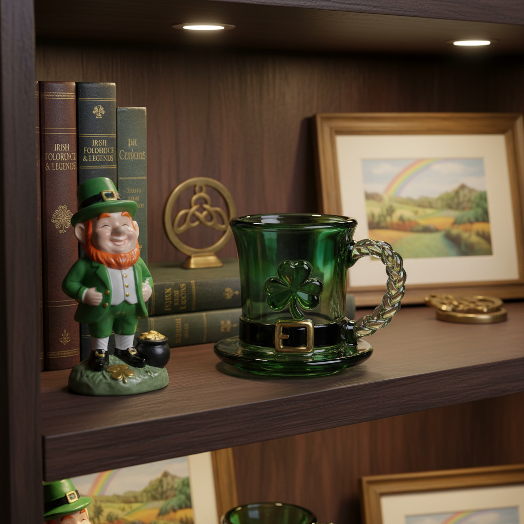 Lucky Shamrock Leprechaun Hat Glass Mug - 11oz Emerald Green Coffee Cup💋