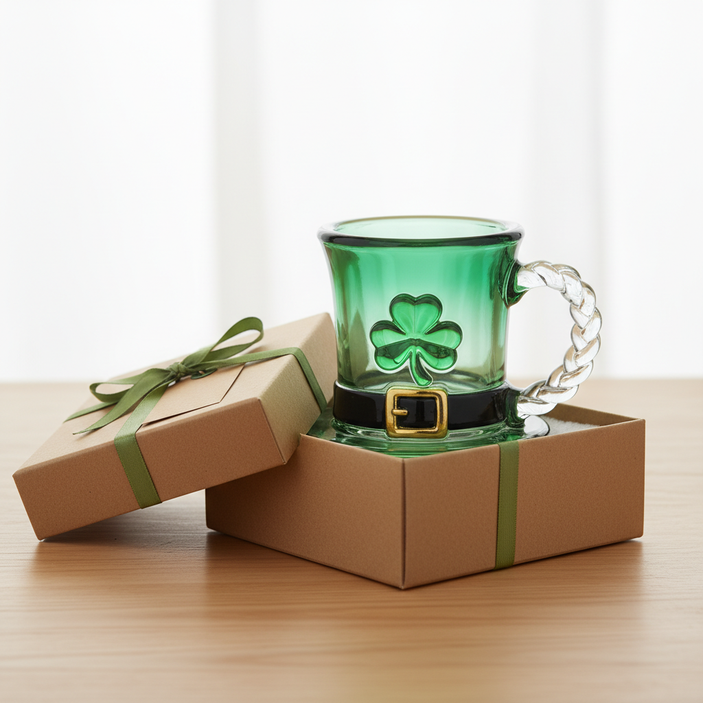 Lucky Shamrock Leprechaun Hat Glass Mug - 11oz Emerald Green Coffee Cup💋
