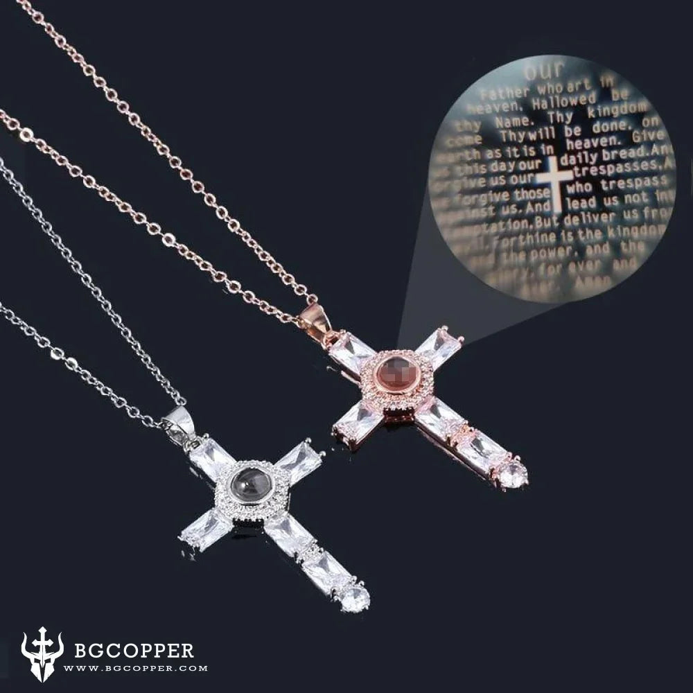 Fashion Cross Father Pray Projection Crystal Necklace