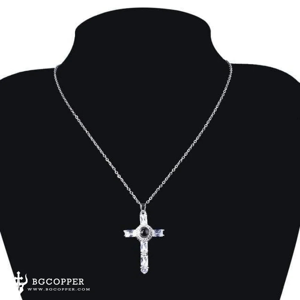 Fashion Cross Father Pray Projection Crystal Necklace