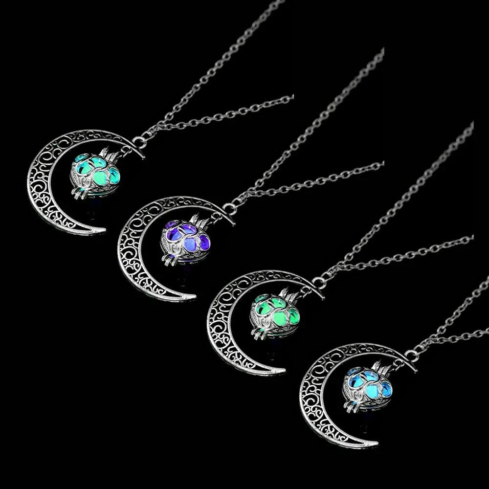 Collar de Luna Brillante Plata Piedra Luminosa para Dama Obsequio🏆